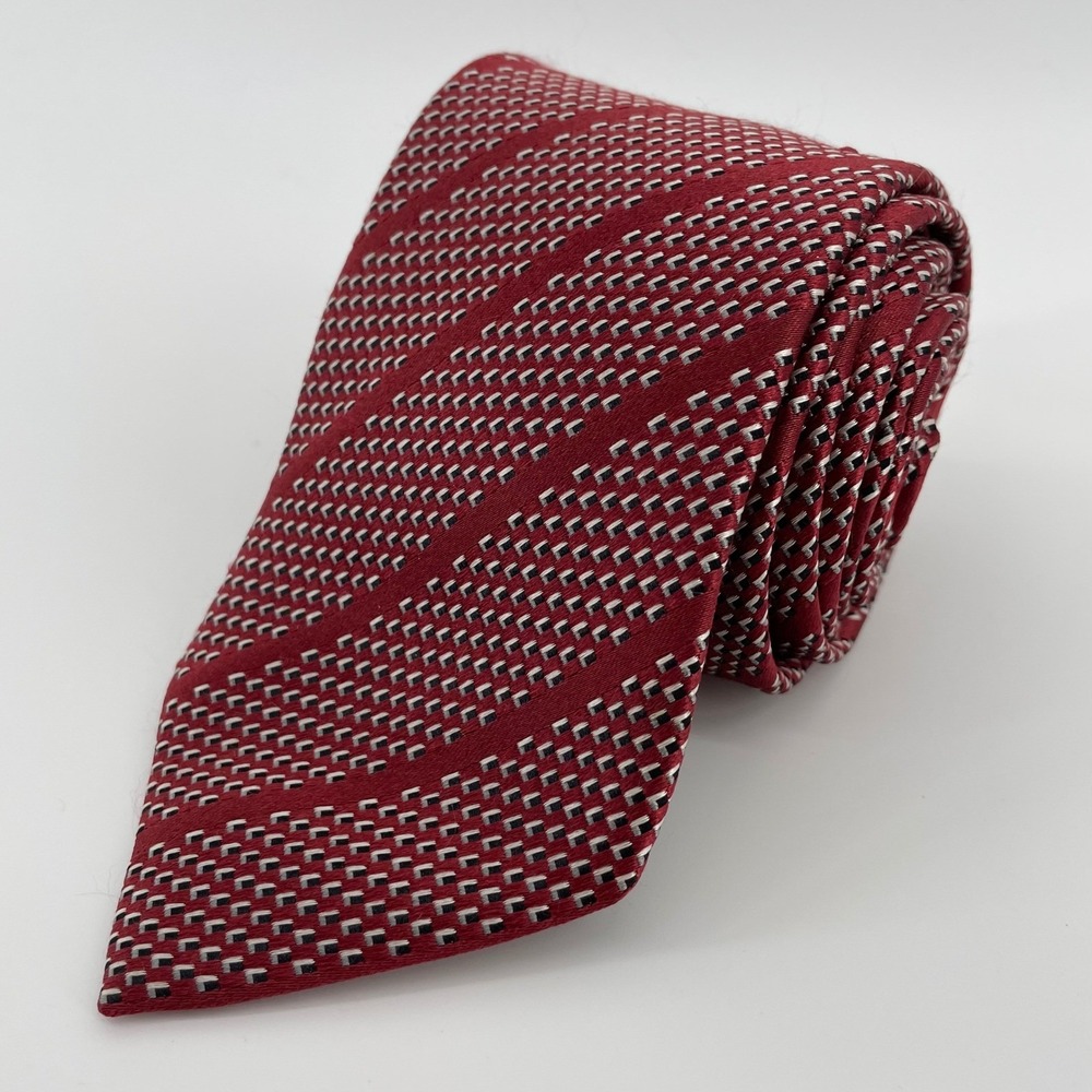 Ermenegildo Zegna Red Geometric Silk Tie Made in Italy Men's Necktie